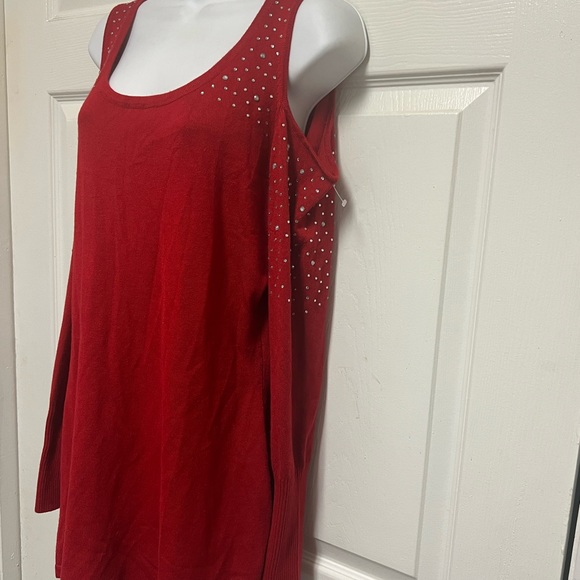 Questions Red Cut-Out Knitted Rhinestone Mini Dress - Picture 11 of 11